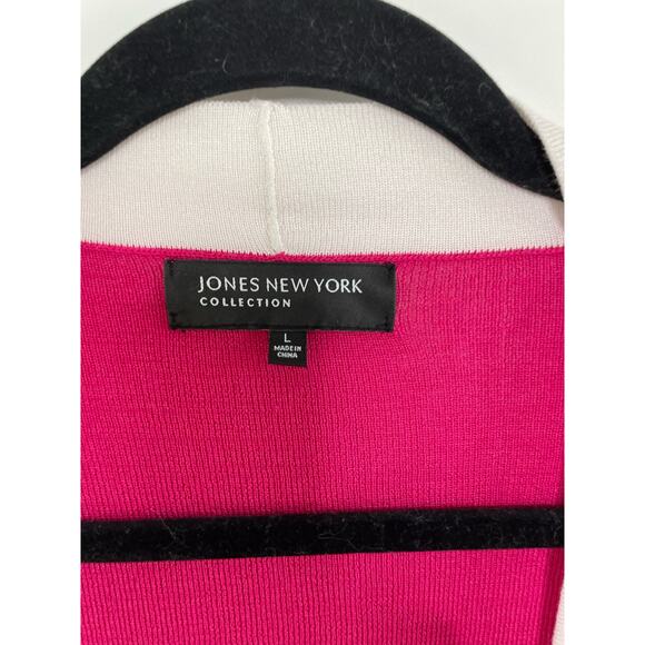 Jones New York Open Cardigan Jersey Long Sleeve Pink White Trim Women's Large - Picture 5 of 10